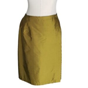 Jones NY Duponi Textired Silk Wrap Mini Skirt Army Olive Green Career Cocktails